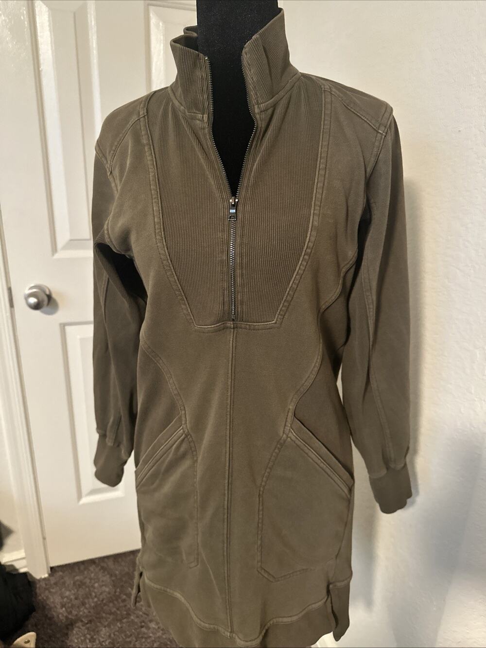 Daily Practice Olive Green Long Sleeve Quarter Zip Sweatshirt Dress XXS